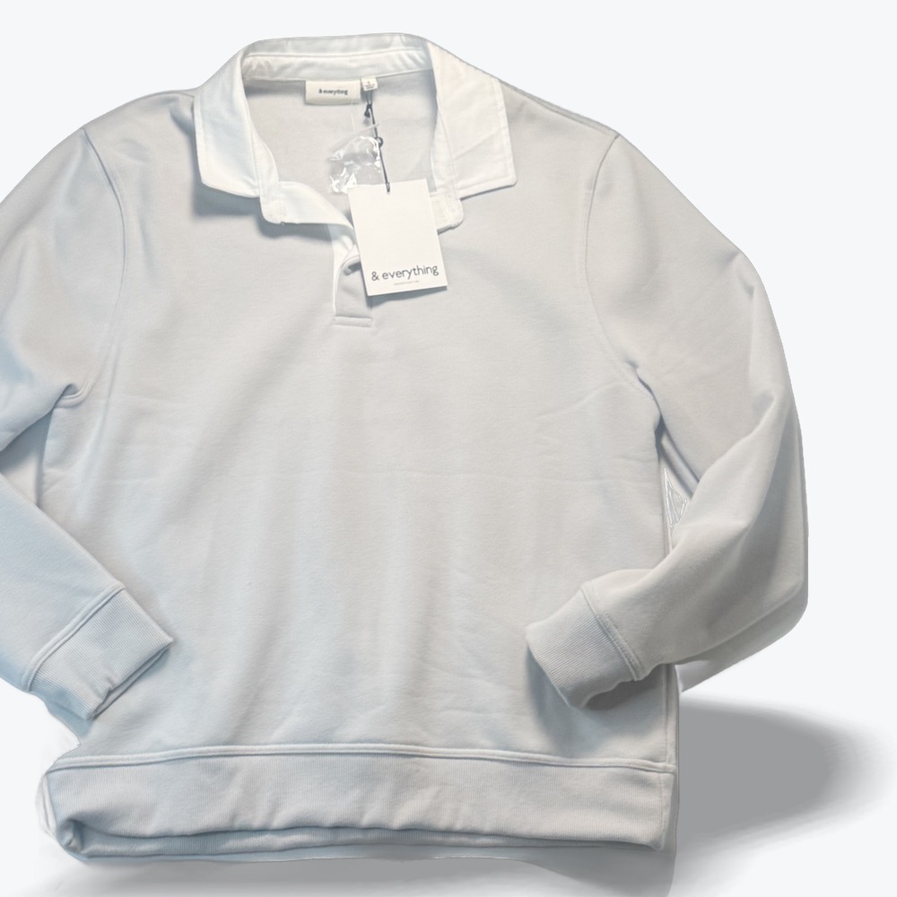 & everything Mens Rugby Sweatshirt Light Grey White Collar MT24087 Size L NWT
